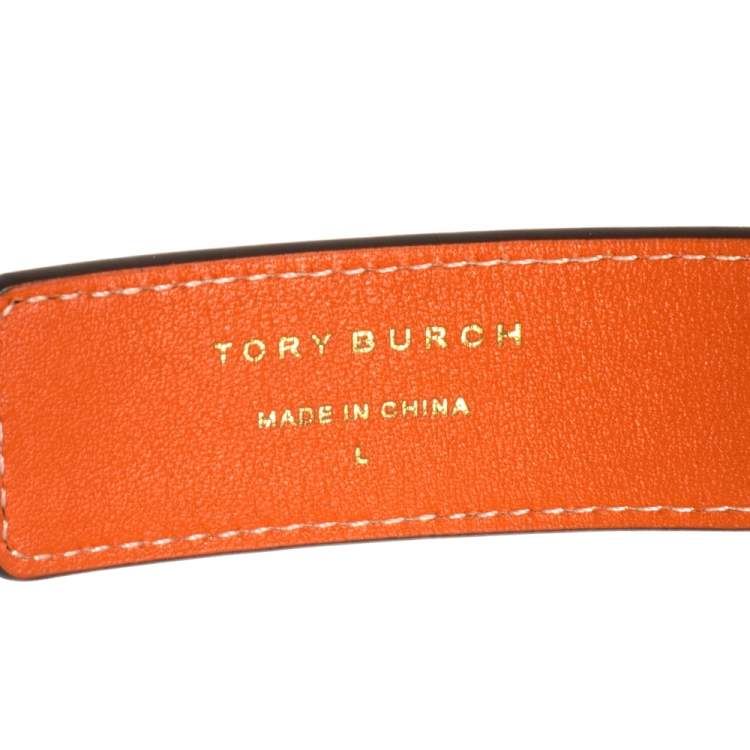 Pre Owned Tory Burch Beige/Orange Leather L Noe Reversible Logo Belt 100CM