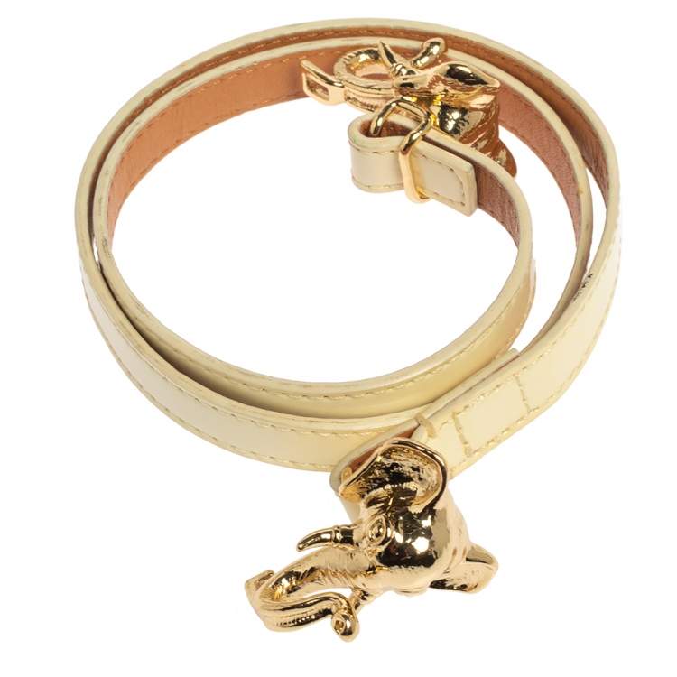 Pre Owned Tory Burch Cream Patent Leather Elephant Kissing Belt