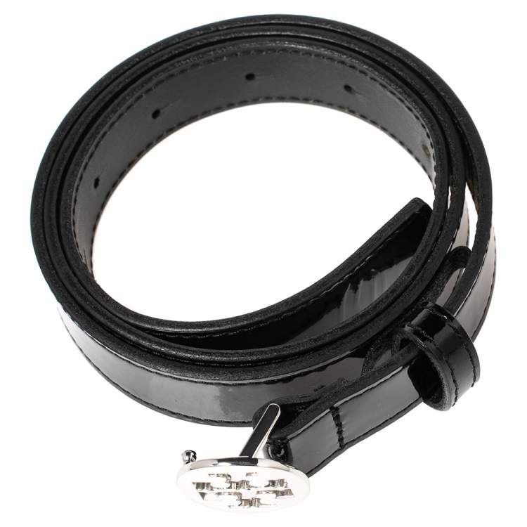 Pre Owned Tory Burch Black Patent Leather Reva Buckle Belt 80CM