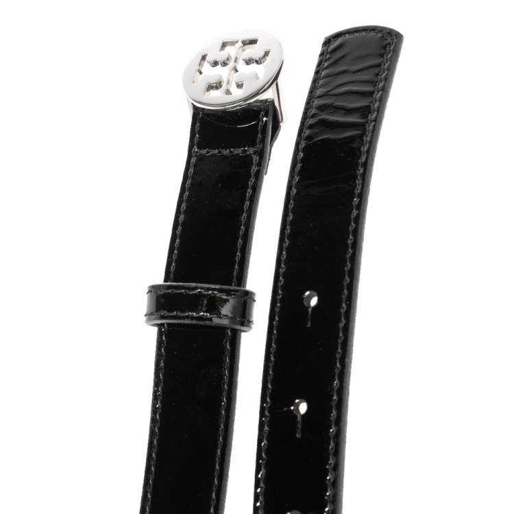 Pre Owned Tory Burch Black Patent Leather Reva Buckle Belt 80CM
