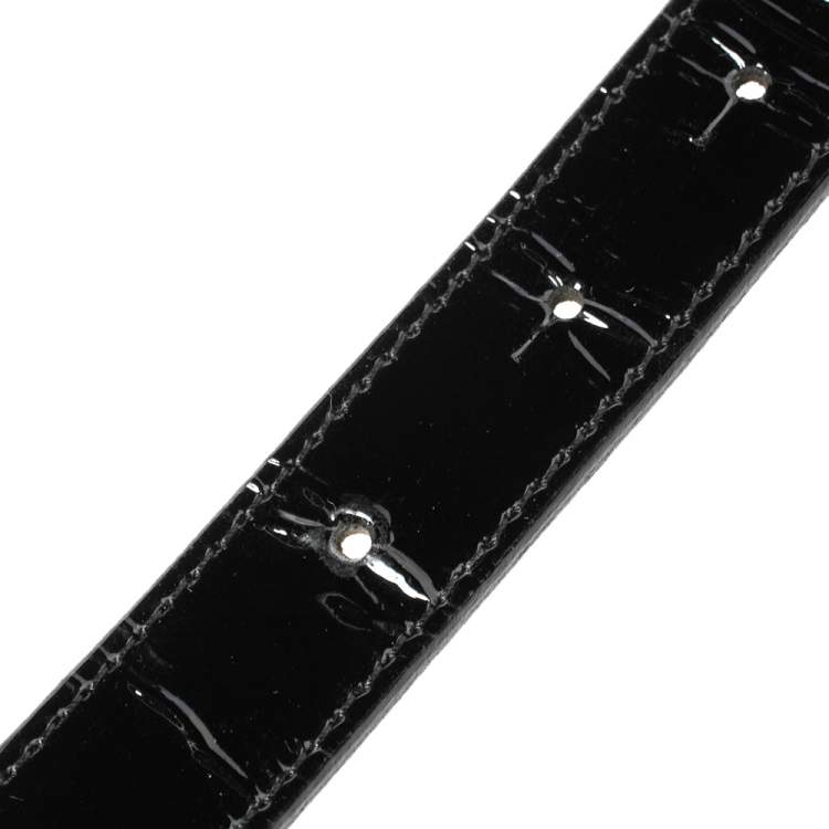 Pre Owned Tory Burch Black Patent Leather Reva Buckle Belt 80CM