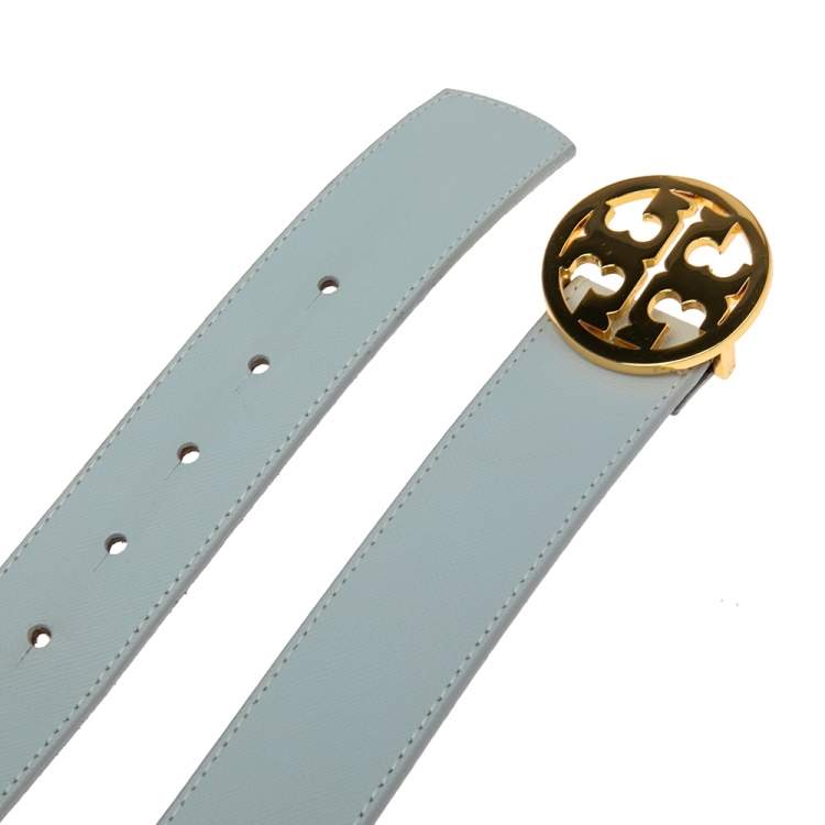 Pre Owned Tory Burch Light Blue/Brown Leather Robinson Small Cut to Size Belt 