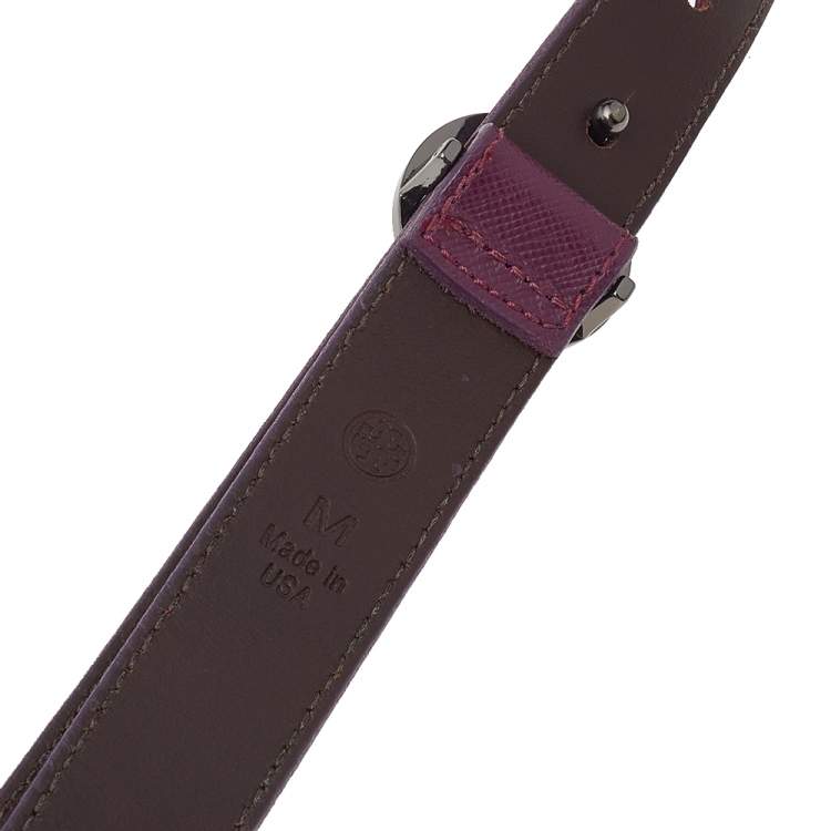 Pre Owned Tory Burch Purple Leather Reva Slim Medium Cut to Size Belt