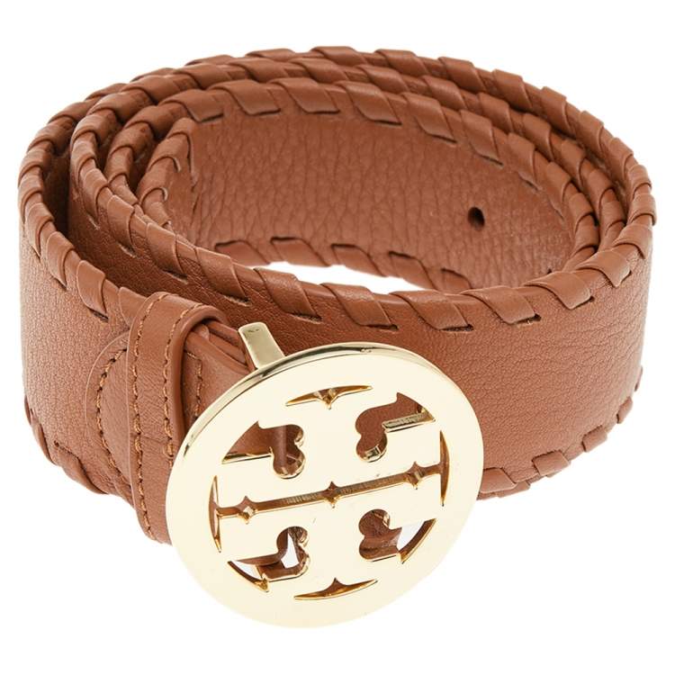Pre Owned Tory Burch Tan Leather Robinson Small Cut to Size Belt