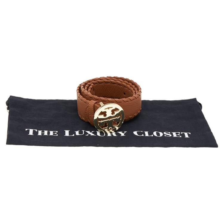 Pre Owned Tory Burch Tan Leather Robinson Small Cut to Size Belt