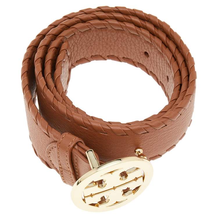 Pre Owned Tory Burch Tan Leather Robinson Small Cut to Size Belt