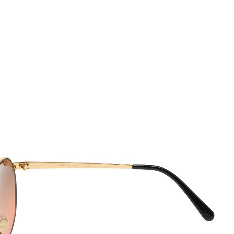 Pre Owned Tory Burch Black/Brown Gradient TY 6037 Aviator Sunglasses
