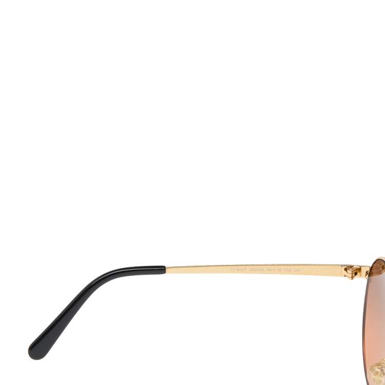 Pre Owned Tory Burch Black/Brown Gradient TY 6037 Aviator Sunglasses