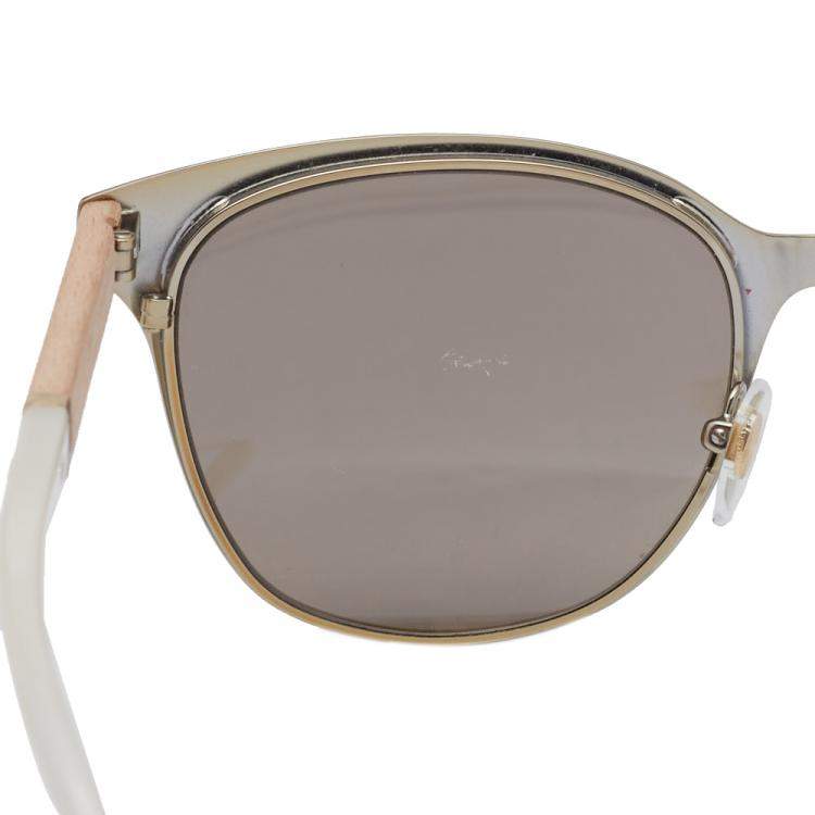 Pre Owned Tory Burch Gold Tone/White TY6041 Mirrored Wayfarer Sunglasses
