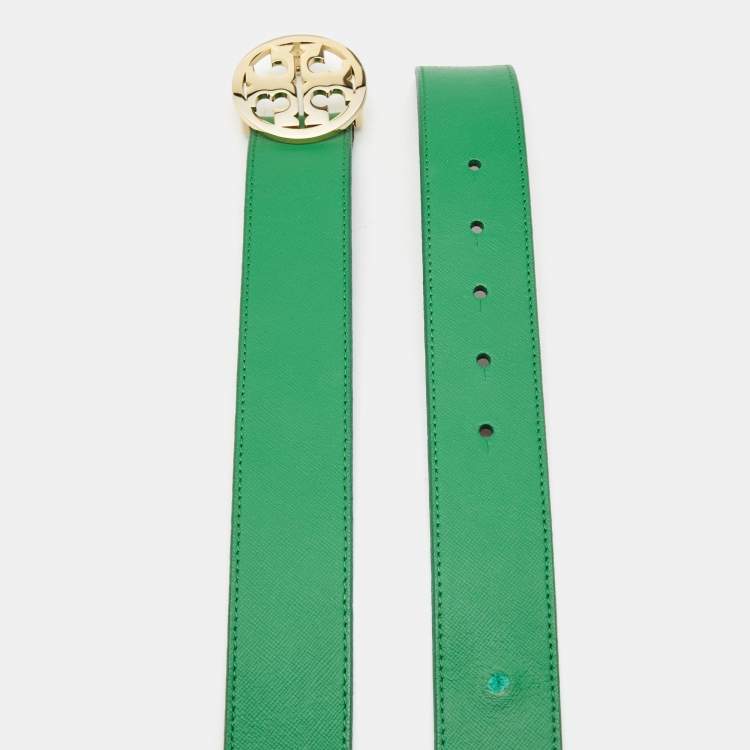 Pre Owned Tory Burch Green Leather Robinson Buckle Belt M