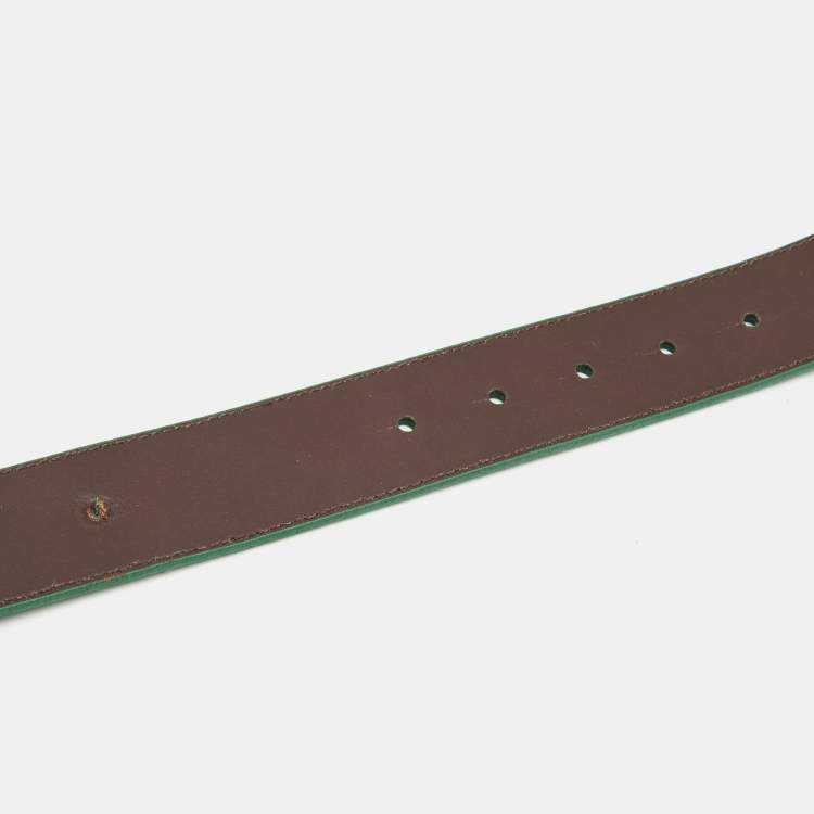 Pre Owned Tory Burch Green Leather Robinson Buckle Belt M