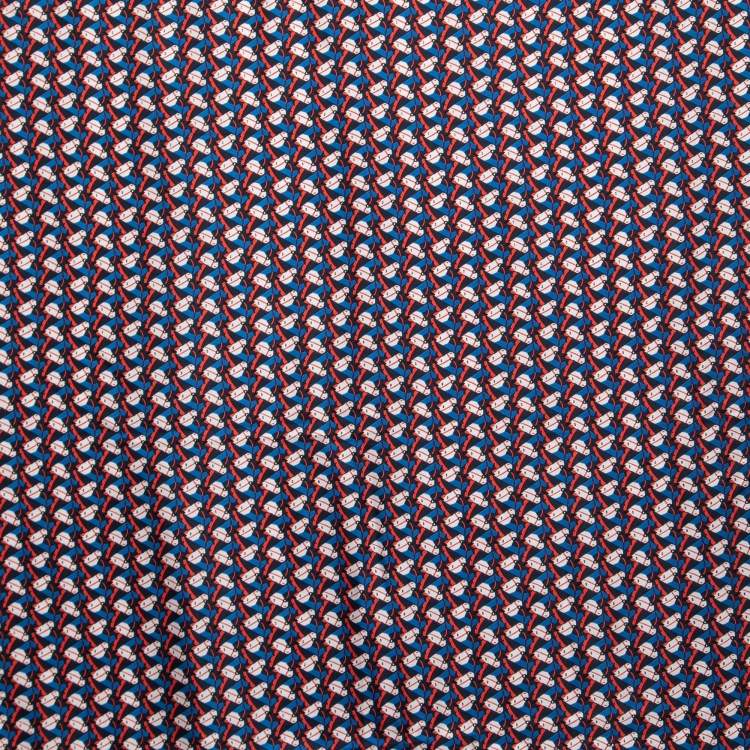 Pre Owned Tory Burch Red/Blue Stallion Silk Square Scarf