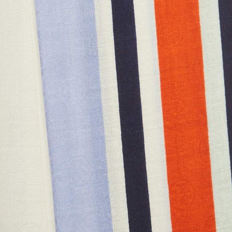 Pre Owned Tory Burch Multicolor Colorblock Logo Wool & Silk Stole