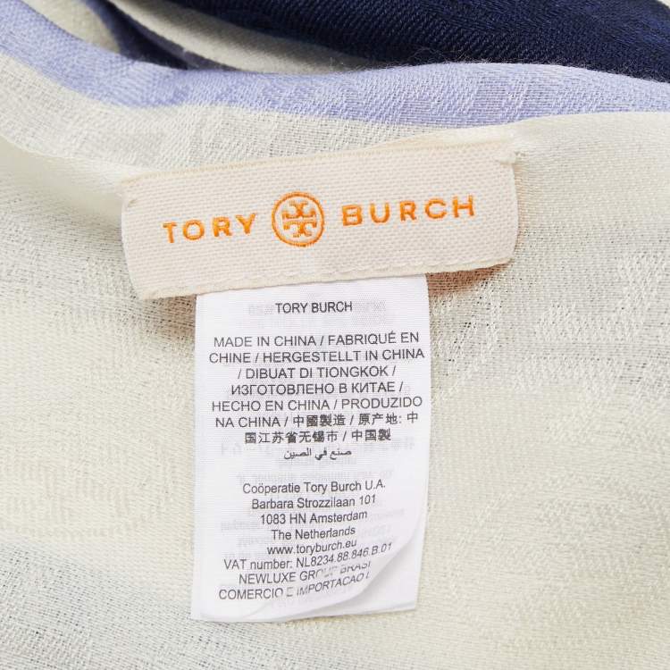 Pre Owned Tory Burch Multicolor Colorblock Logo Wool & Silk Stole