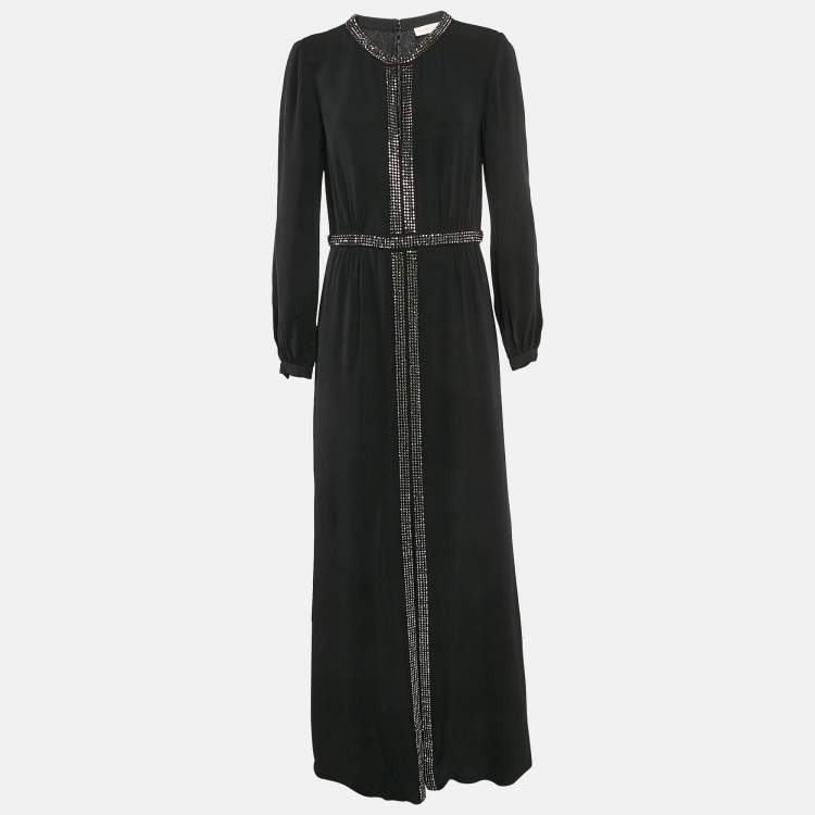 Pre Owned Tory Burch Black Studded Silk Maxi Dress M