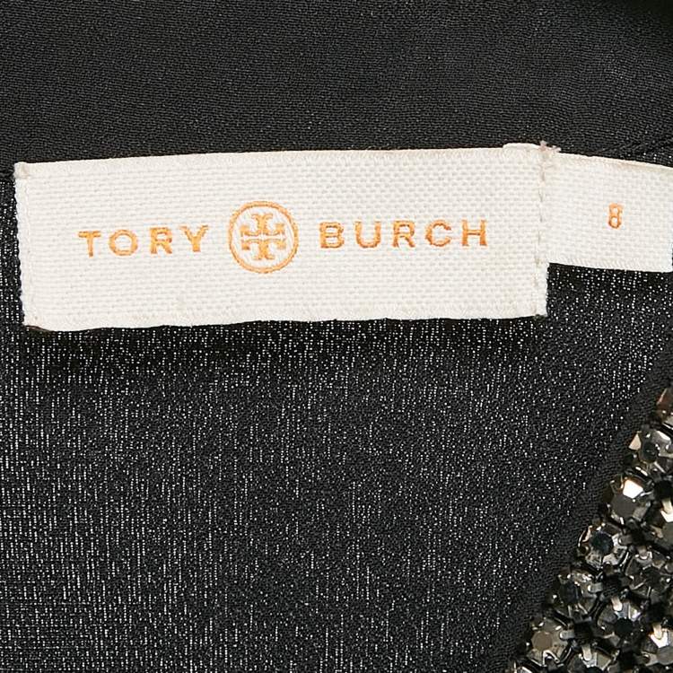 Pre Owned Tory Burch Black Studded Silk Maxi Dress M