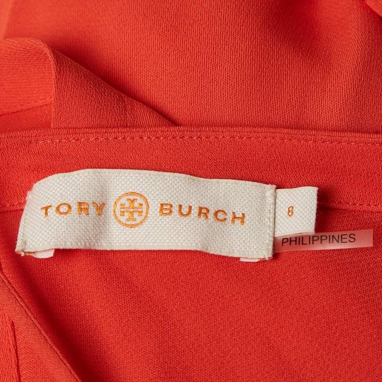 Pre Owned Tory Burch Orange Chiffon Strap Tie-Up Detail Evaline Maxi Dress M