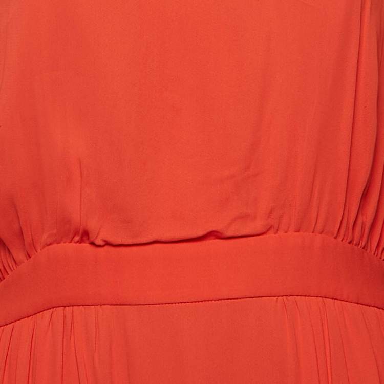 Pre Owned Tory Burch Orange Chiffon Strap Tie-Up Detail Evaline Maxi Dress M