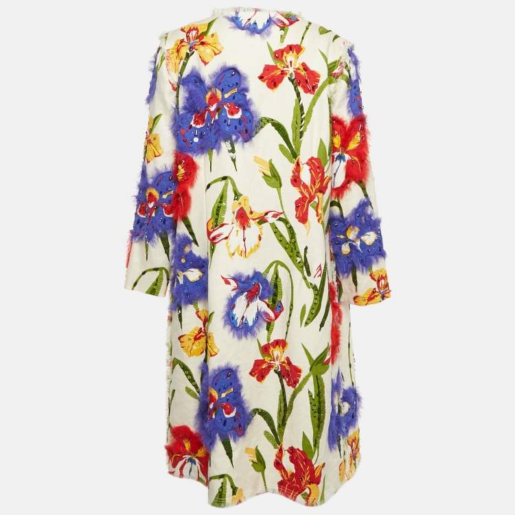 Pre Owned Tory Burch White  Embellished Linen Open Front Jenson Coat L