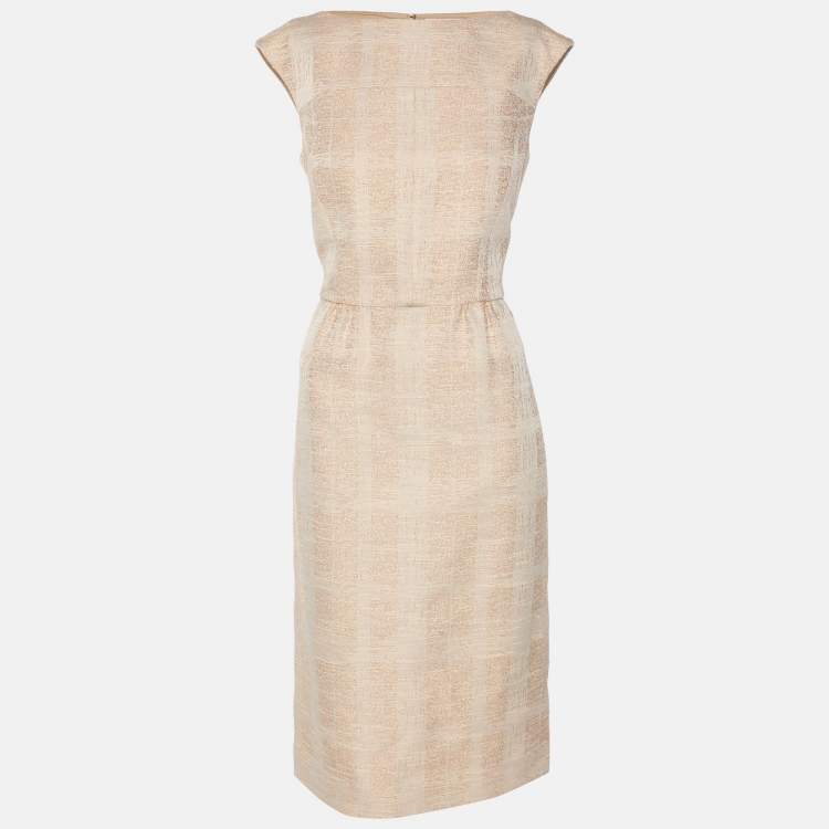 Pre Owned Tory Burch Beige Jacquard Sleeveless Midi Dress S