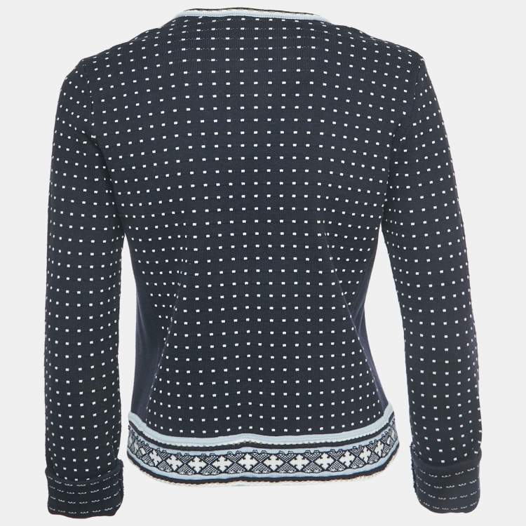 Pre Owned Tory Burch Navy Blue Dotted Stretch Knit Zip-up Jacket XS