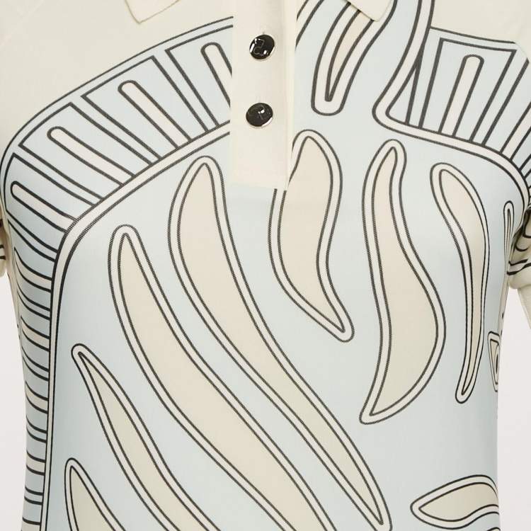 Pre Owned Tory Burch White Printed Jersey Collar Midi Dress S