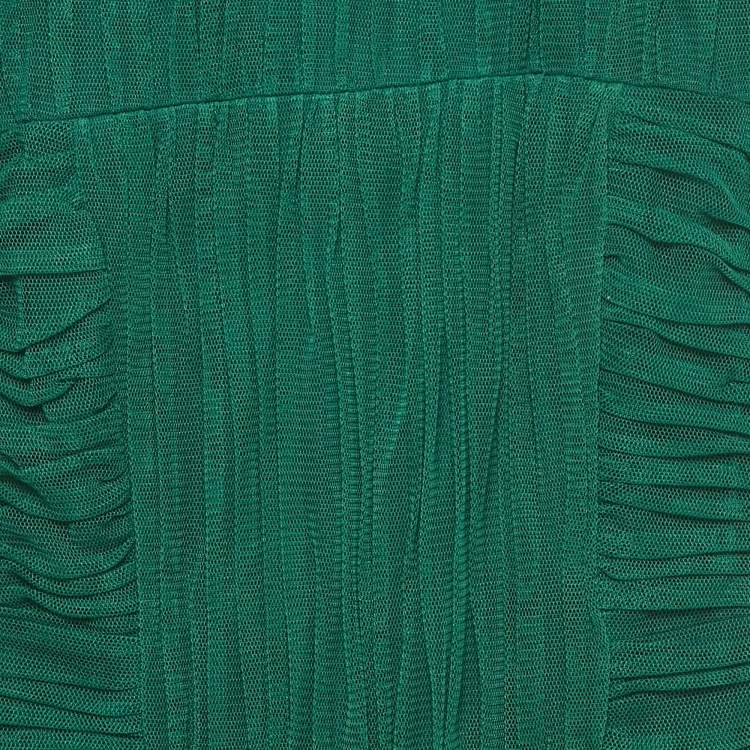 Pre Owned Tory Burch Emerald Green Mesh Rushed Ethel Midi Dress XS