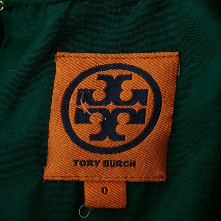 Pre Owned Tory Burch Emerald Green Mesh Rushed Ethel Midi Dress XS