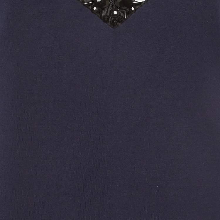 Pre Owned Tory Burch Navy Blue Sequin Detail Jersey Mini Dress S