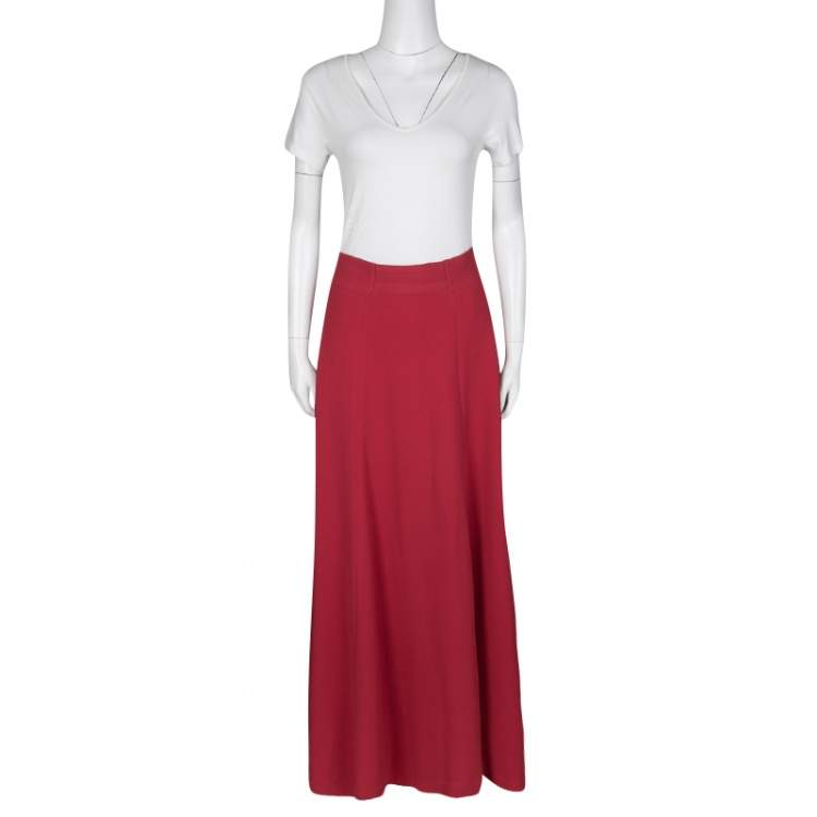 Pre Owned Tory Burch Red Madyn Crepe A Line Maxi Skirt S