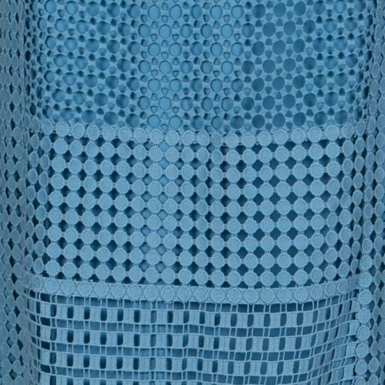 Pre Owned Tory Burch Blue Crescent Guipure Lace Slit Detail Maxi Skirt S