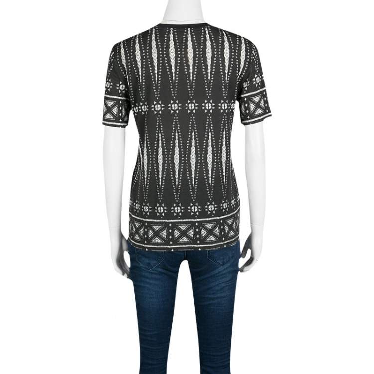 Pre Owned Tory Burch Monochrome Printed Pima Cotton T-Shirt XS