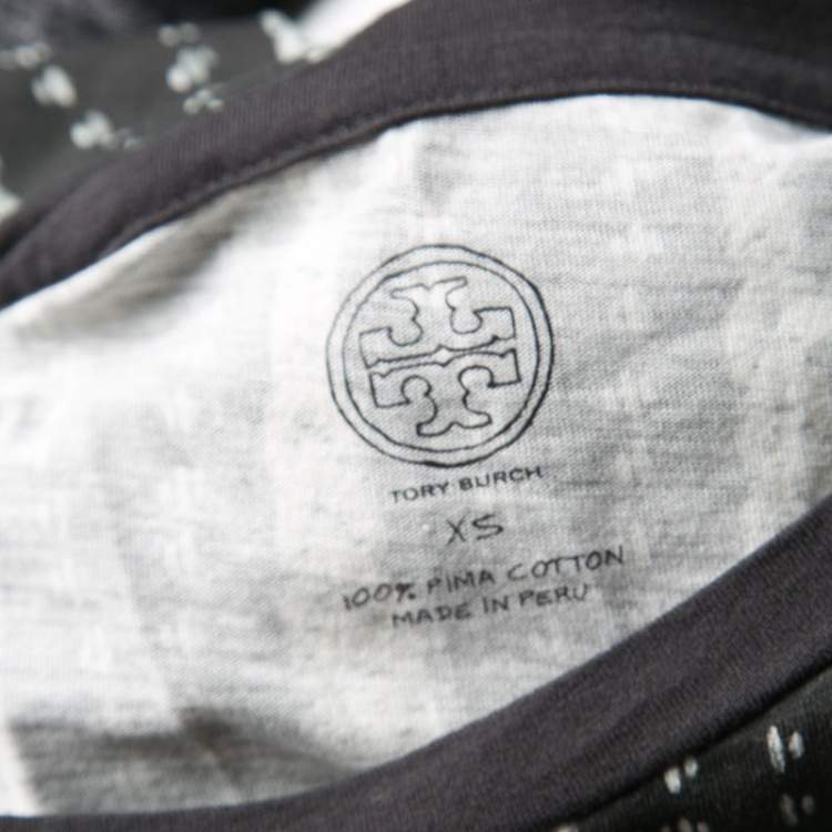 Pre Owned Tory Burch Monochrome Printed Pima Cotton T-Shirt XS
