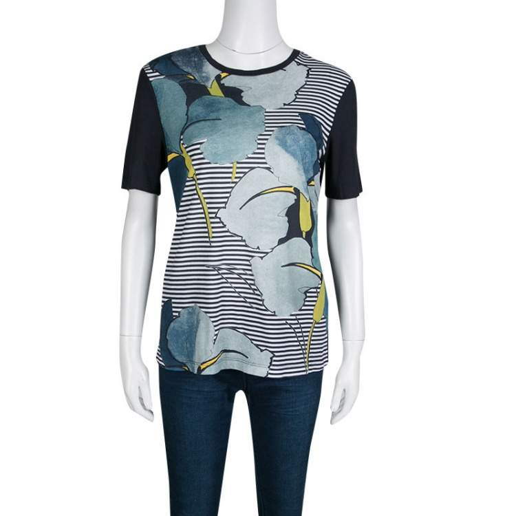 Pre Owned Tory Burch Navy Blue Cathy Print Striped Pima Cotton T- Shirt S