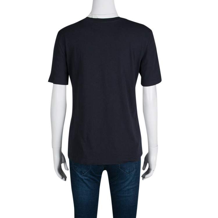Pre Owned Tory Burch Navy Blue Cathy Print Striped Pima Cotton T- Shirt S