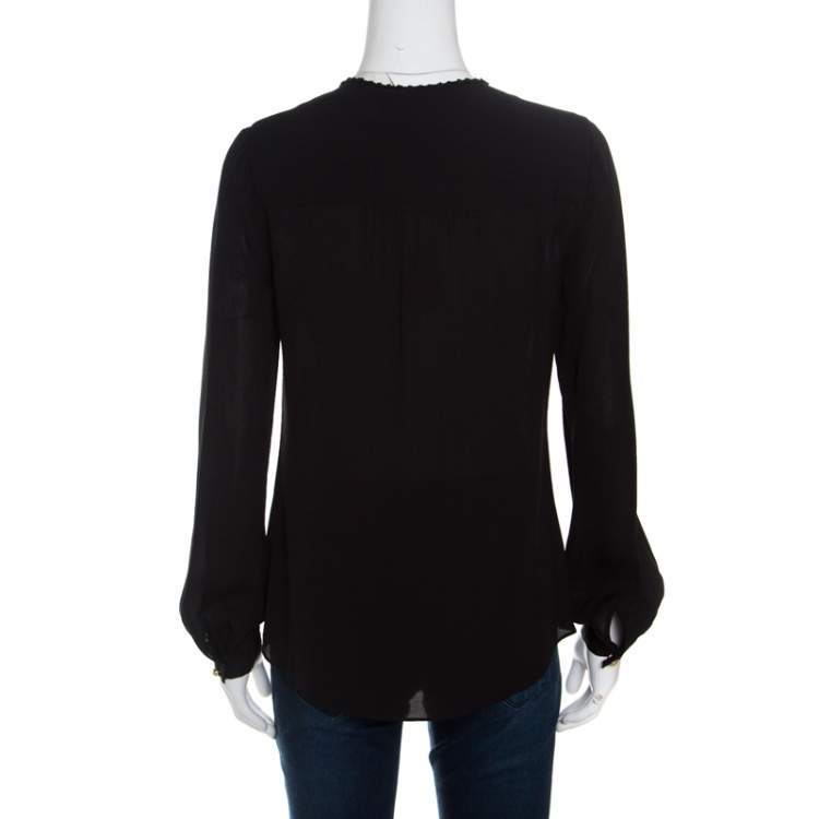 Pre Owned Tory Burch Black Silk Embellished Long Sleeve Natasha Tunic S
