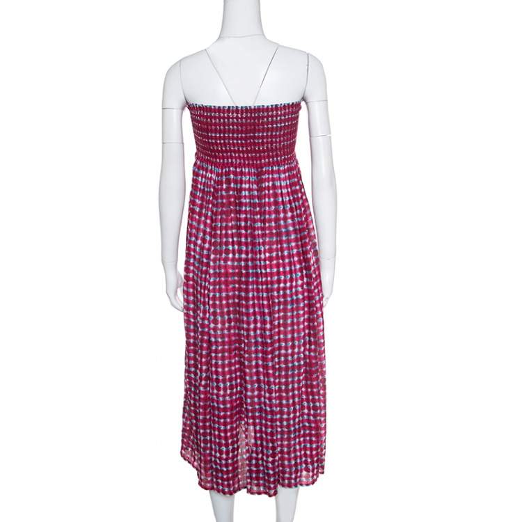 Pre Owned Tory Burch Pink Sonda Printed Smocked Bodice Maxi Dress S 