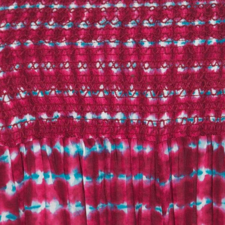 Pre Owned Tory Burch Pink Sonda Printed Smocked Bodice Maxi Dress S 