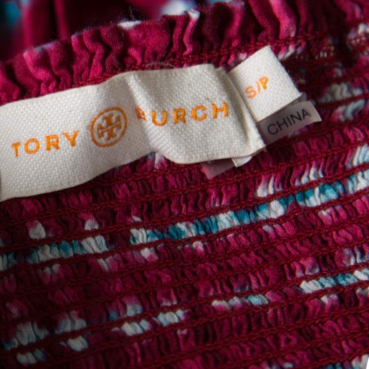 Pre Owned Tory Burch Pink Sonda Printed Smocked Bodice Maxi Dress S 