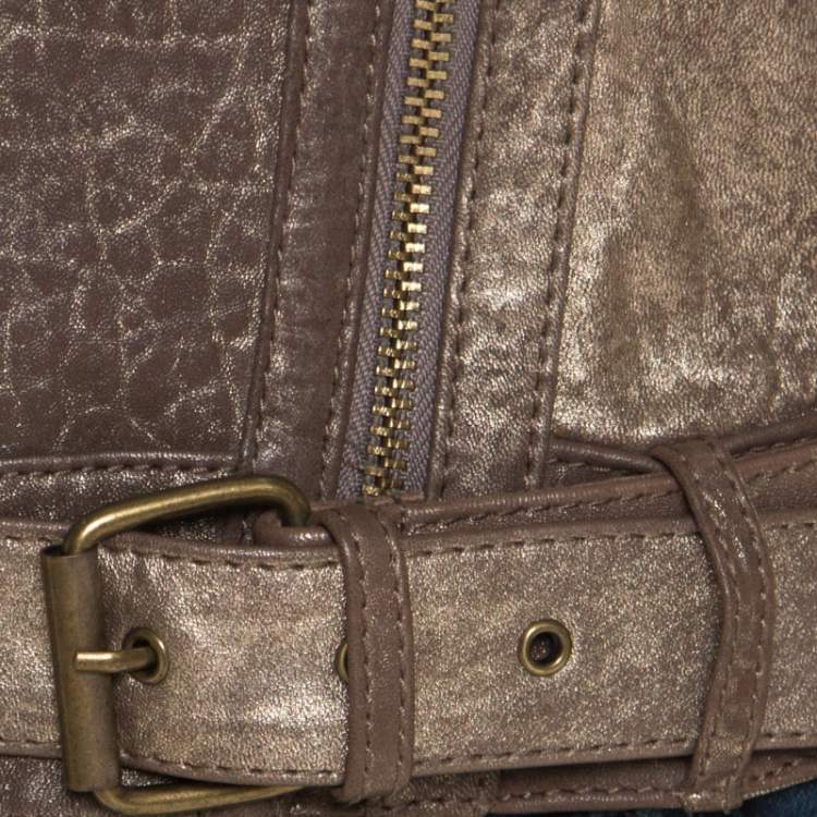 Pre Owned Tory Burch Metallic Washed Leather Biker Jacket S