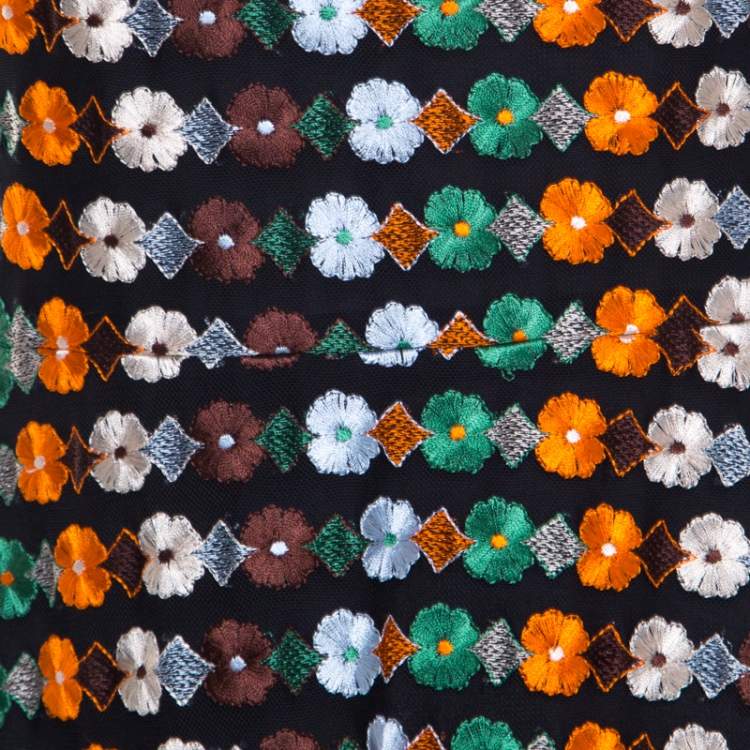 Pre Owned Tory Burch Multicolor Floral Embroidered Mesh A Line Dress S