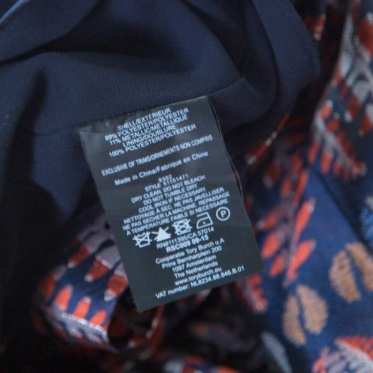 Pre Owned Tory Burch Navy Blue Lurex Fern Patterned Pleated Bodice Strapless Dress S