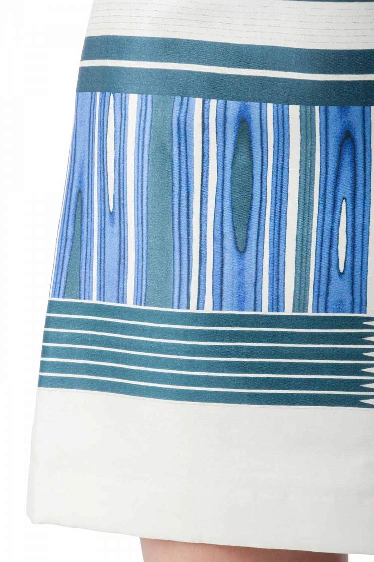 Pre Owned Tory Burch Indigo Plaited Stripe Cotton Silk Mikado Mini Skirt S