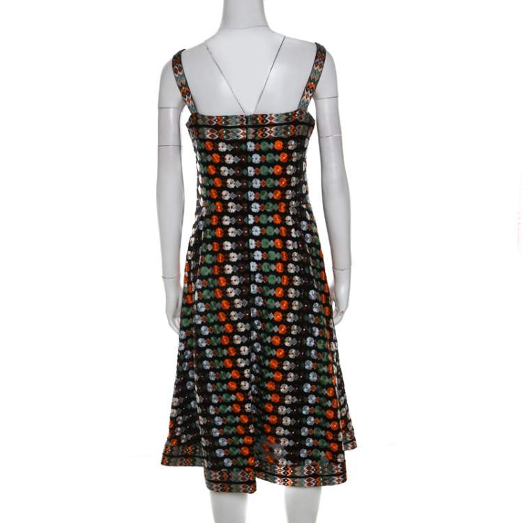 Pre Owned Tory Burch Multicolor Floral Embroidered Mesh A Line Dress M