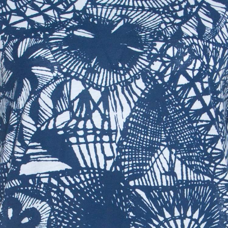 Pre Owned Tory Burch Baltic Sea Blue Dreamcatcher Print Pima Cotton T-Shirt M