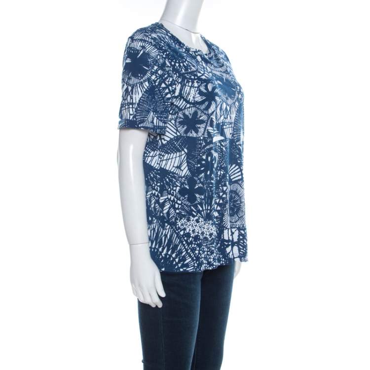 Pre Owned Tory Burch Baltic Sea Blue Dreamcatcher Print Pima Cotton T-Shirt M