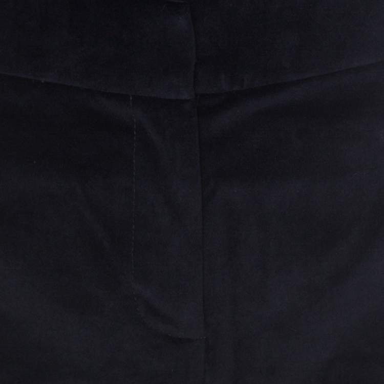 Pre Owned Tory Burch Navy Blue & Black Velvet & Silk Detail Flared Hagette Pants L