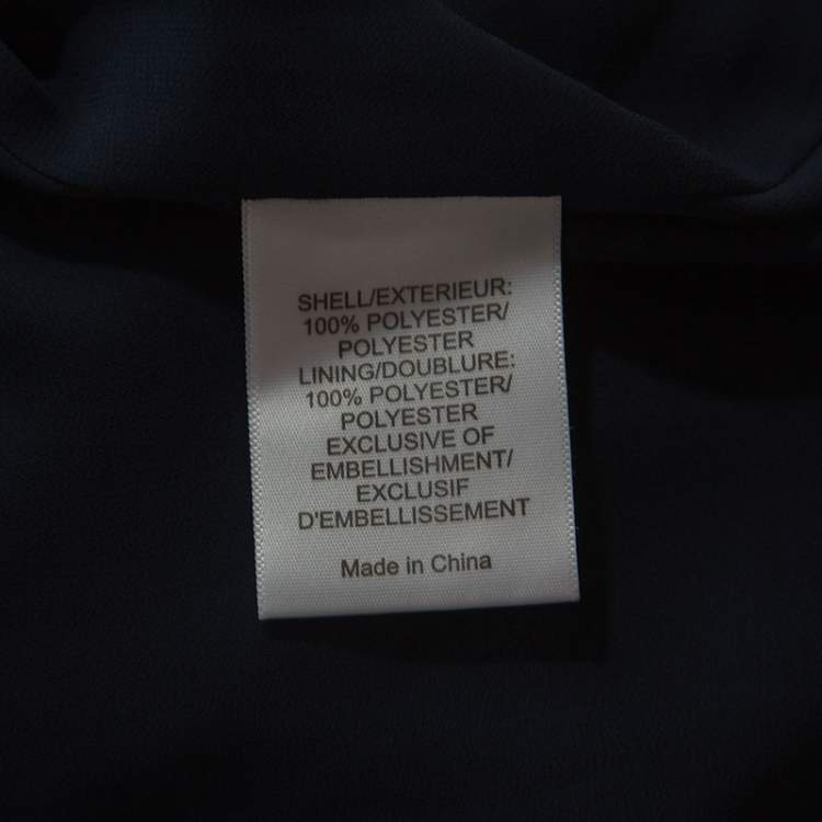 Pre Owned Tory Burch Navy Blue Embellished Satin Sleeveless Shift Dress M