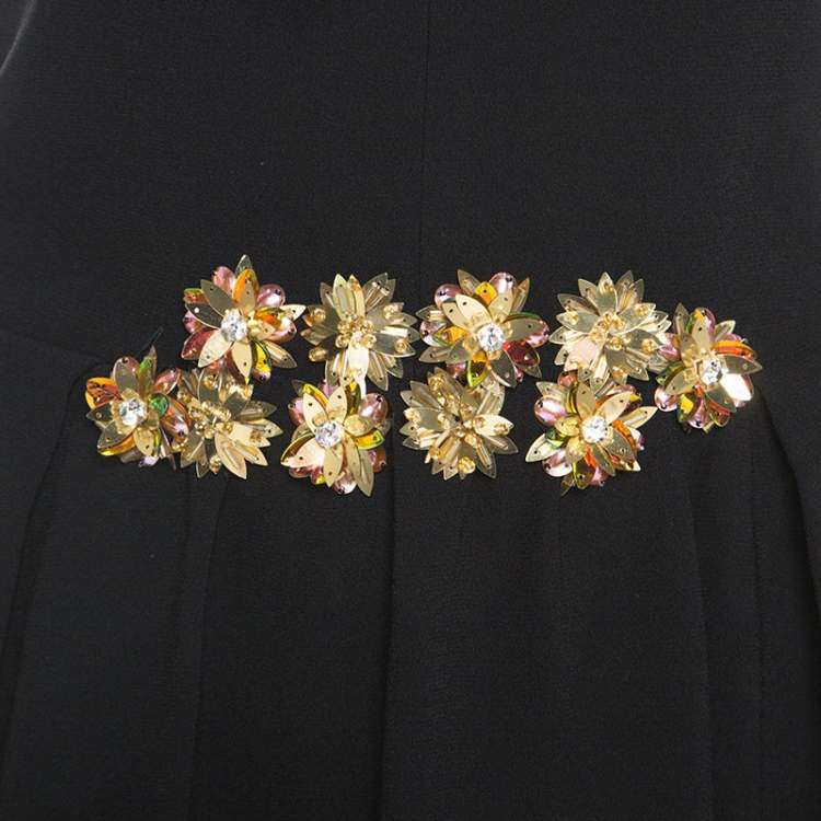 Pre Owned Tory Burch Black Embellished Crepe Criss Cross Back Sleeveless Gown S