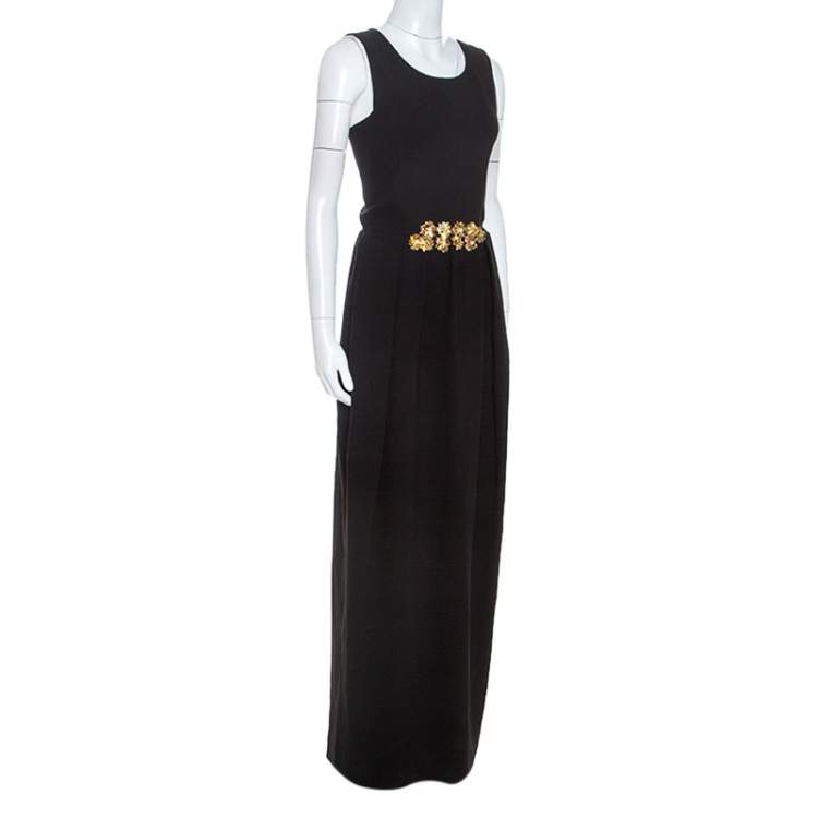Pre Owned Tory Burch Black Embellished Crepe Criss Cross Back Sleeveless Gown S